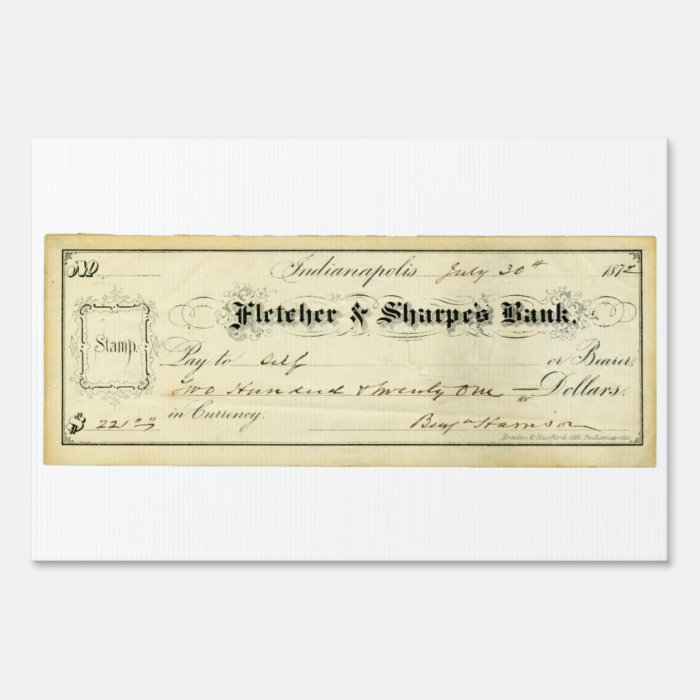 Benjamin Harrison Signed Check July 30th 1875