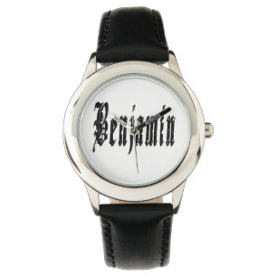 Benjamin, Name, Logo, Boys Black Leather Watch