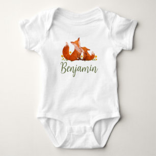 Benjamin Name Reveal Fox Forest Animal Boy Wood Baby Bodysuit