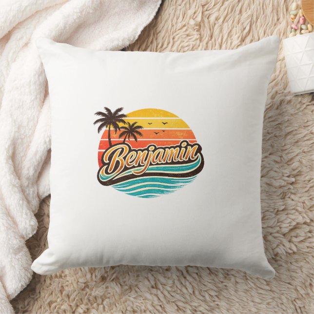 Benjamin Retro Sunset Name Design Throw Pillow (Blanket)