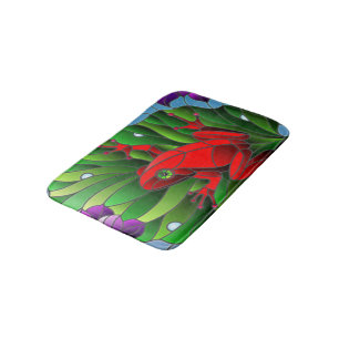 Benjamin the Red Frog Pond Flower Green Lotus Leaf Bath Mat