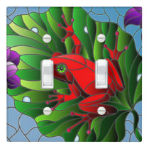 Benjamin the Red Frog Pond Flower Green Lotus Leaf Light Switch Cover