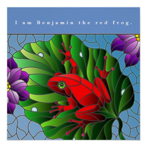 Benjamin the Red Frog Pond Flower Green Lotus Leaf Poster