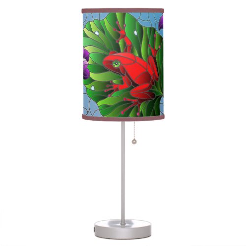 Benjamin the Red Frog Pond Flower Green Lotus Leaf Table Lamp