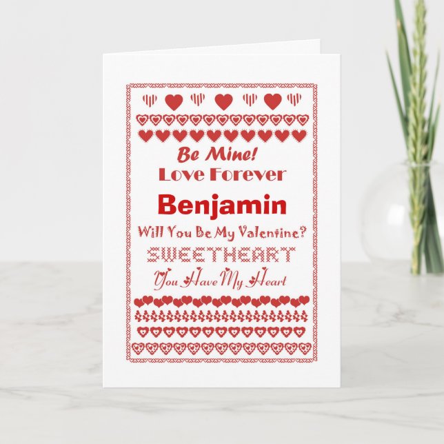 Benjamin Valentine's Day Hearts Hearts Hearts Holiday Card (Front)