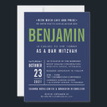 BENJAMIN'S BAR MITZVAH navy blue green Invitation<br><div class="desc">by kat massard >>> WWW.SIMPLYSWEETPAPERIE.COM <<< - - - - - - - - - - - - CONTACT ME to help with balancing your type perfectly Love the design, but would like to see some changes - another color scheme, product, add a photo or adapted for a different occasion...</div>