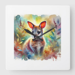 Bennets Wallaby in a Serene Landscape 040924AREF13 Square Wall Clock