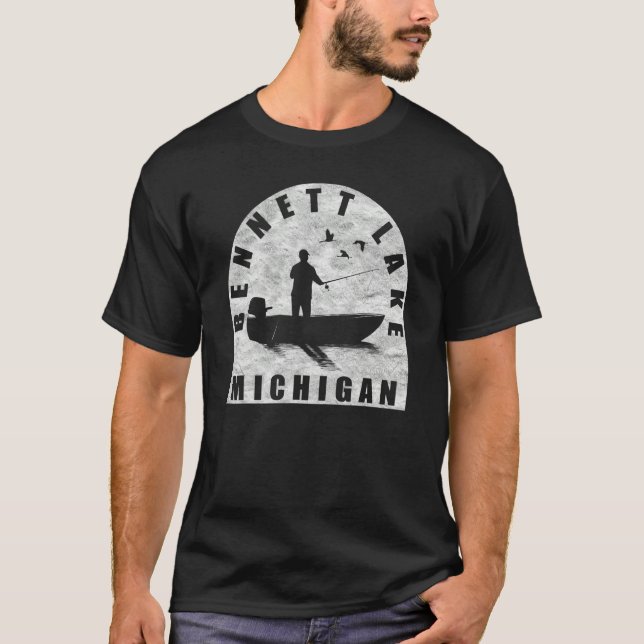 Bennett Lake Fishing Michigan T-Shirt (Front)
