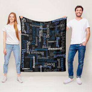 Bennett personalized name blue gray blanket