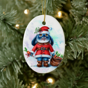 Benny Blue Bunny Santa Christmas Ornament