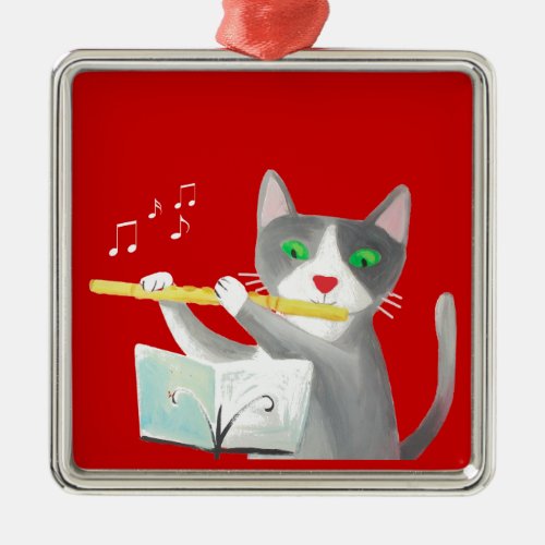 Benny the flute player cat metal ornament