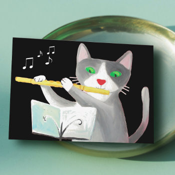 Benny The Flute Player Cat Postcard by Lucia_Salemi at Zazzle