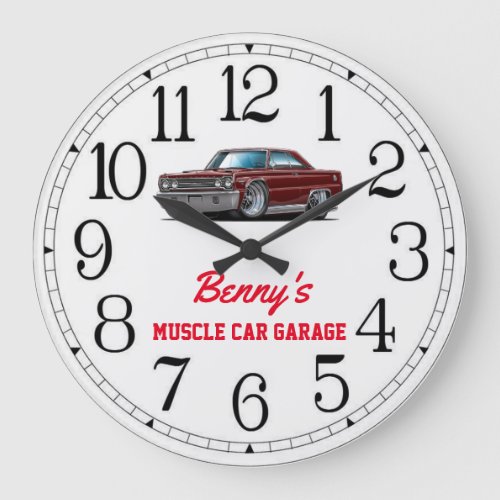 Bennys Muscle Car Garage Large Clock