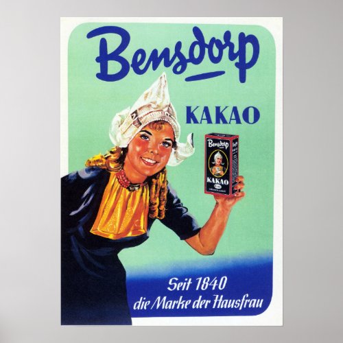 BENSDORP KAKAO German vintage Milk Chocolate Drink Poster