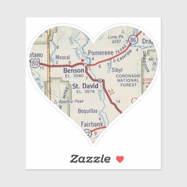 Benson AZ Vintage Map Sticker (Sheet)