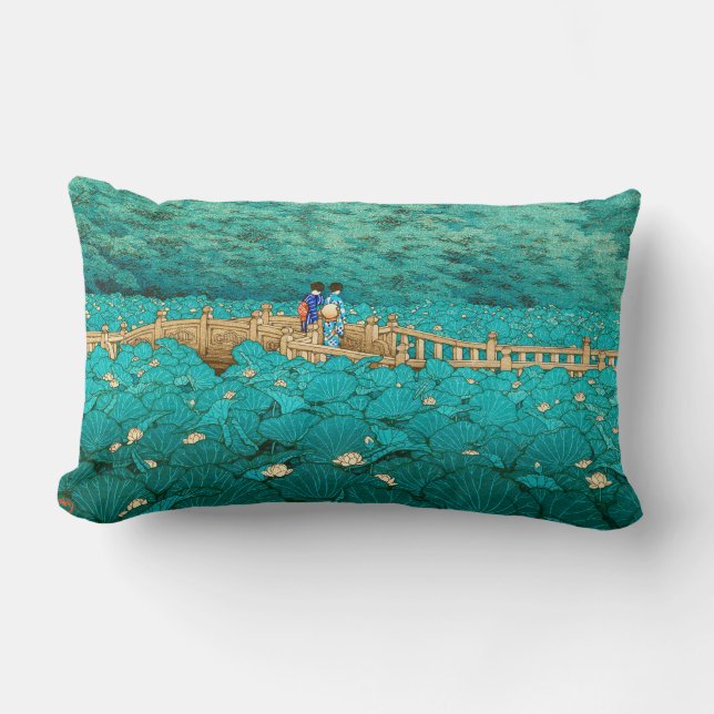 Benten Pond at Shiba Kawase Hasui japanese scenery Lumbar Pillow (Front)