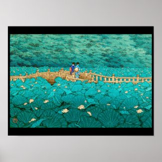 Benten Pond at Shiba Kawase Hasui japanese scenery Poster