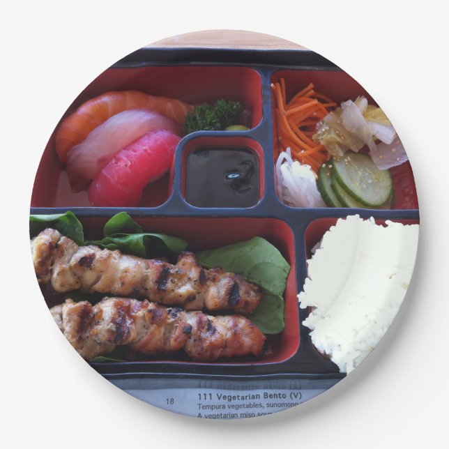 Bento Box Sushi Japanese Rice Food Paper Plates (Front)