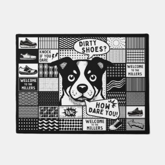 Bento grid with humor and dog in pop art style doormat
