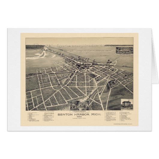 Benton Harbor, Michigan Panoramic Map - 1889 Cards (Front Horizontal)