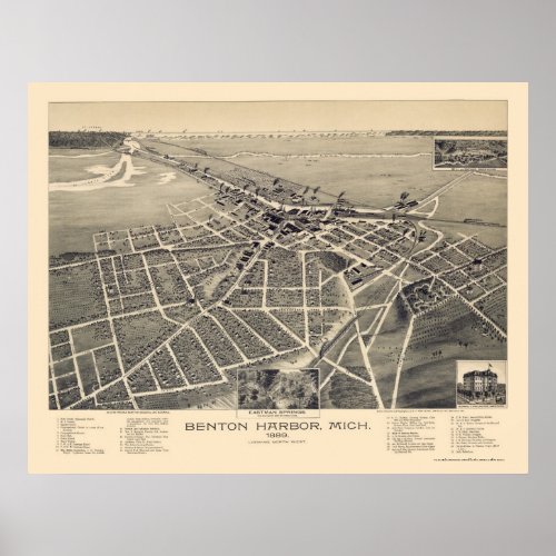 Benton Harbor Michigan Panoramic Map _ 1889 Poster