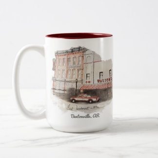 Bentonville Arkansas Walmart watercolor postcard Two-Tone Coffee Mug