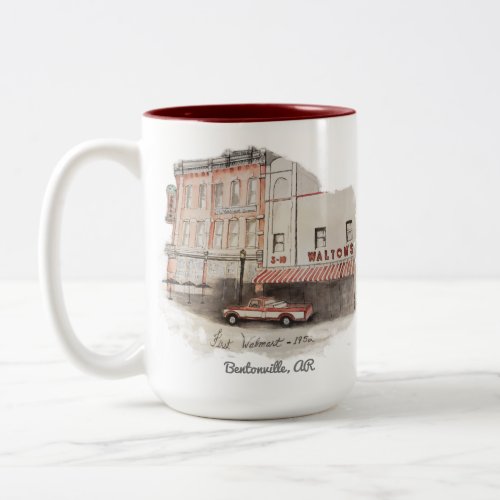 Bentonville Arkansas Walmart watercolor postcard Two_Tone Coffee Mug