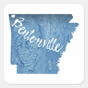 Bentonville Arkansas Wood Grain Square Sticker