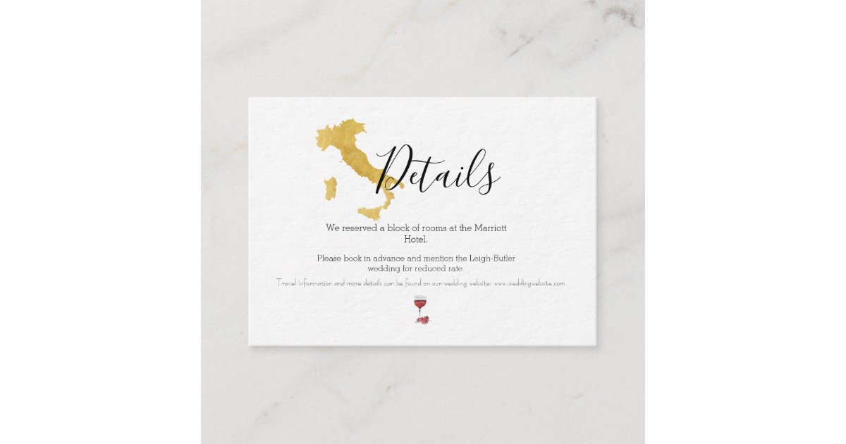 Benvenuti Italia Wedding Details Card Zazzle Com