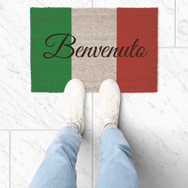 Benvenuto Italian flag coir fiber doormat design (Insitu)