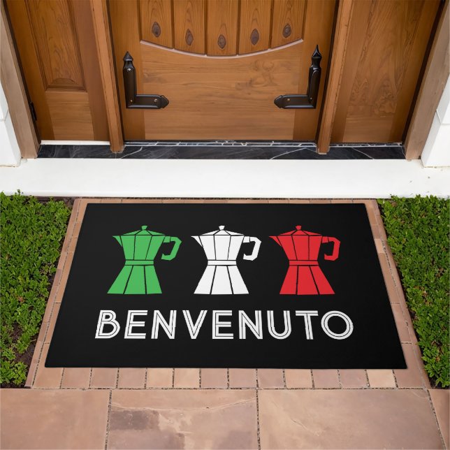 Benvenuto Italian flag moka pot design welcome Doormat (Outdoor)