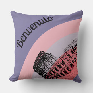 Benvenuto Rome Colosseum Retro Art Throw Pillow