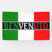 Benvenuto Welcome on Italian Flag Banner