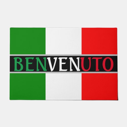 Benvenuto Welcome on Italian Flag Doormat