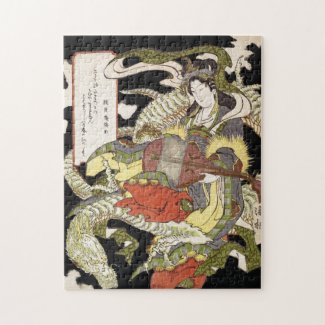 Benzaiten Goddess of Beauty Seated on a Dragon art Jigsaw Puzzle