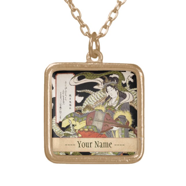 Benzaiten (Goddess of Beauty) Seated on a Dragon Gold Plated Necklace (Front)