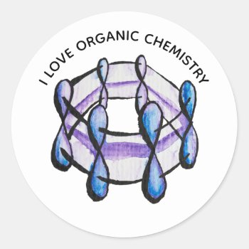 Benzene Molecule Love Chemistry Classic Round Sticker by borianag at Zazzle