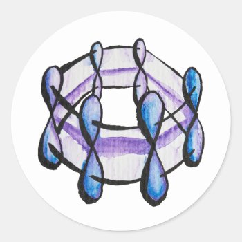 Benzene Molecule Watercolor Organic Chemistry Art Classic Round Sticker by borianag at Zazzle