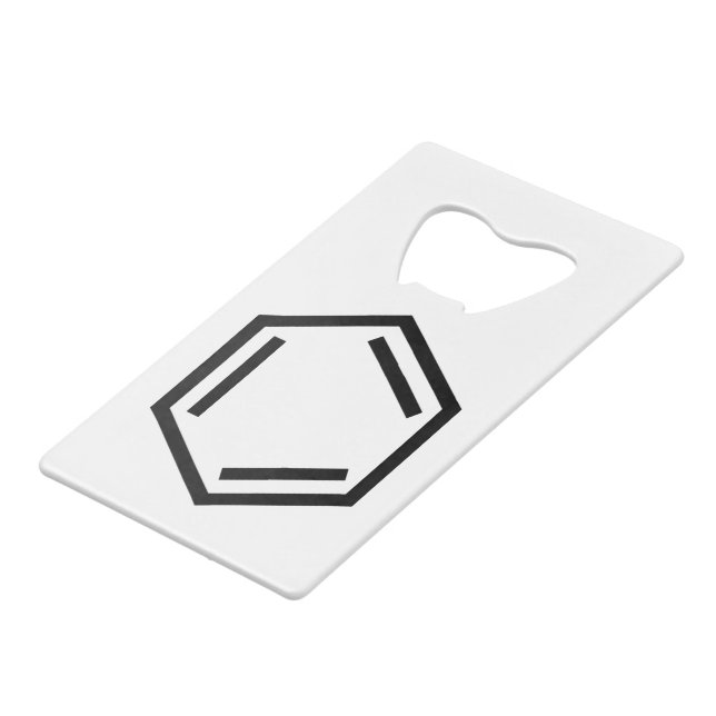 BENZENE RING SYMBOL CREDIT CARD BOTTLE OPENER (Front Angled)