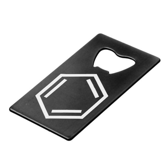 BENZENE RING SYMBOL CREDIT CARD BOTTLE OPENER (Front Angled)
