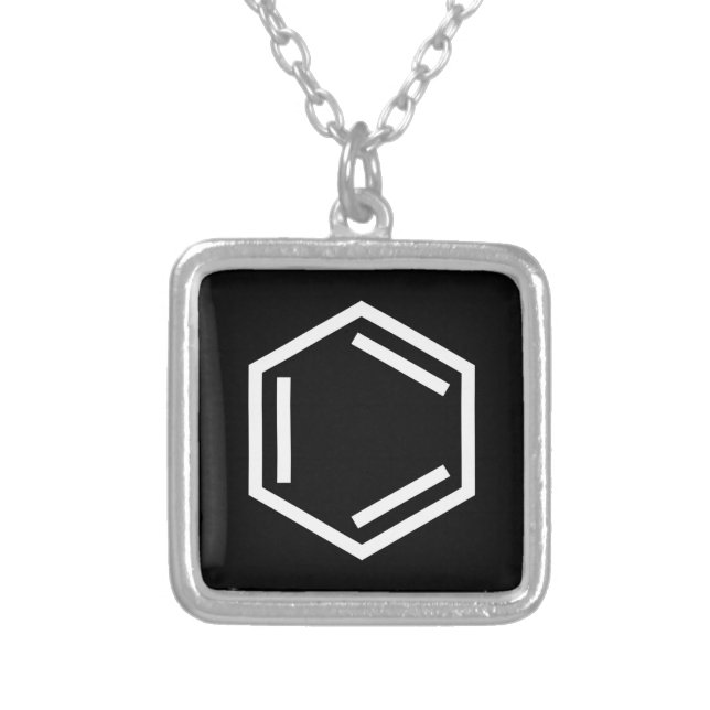 BENZENE RING SYMBOL SILVER PLATED NECKLACE (Front)