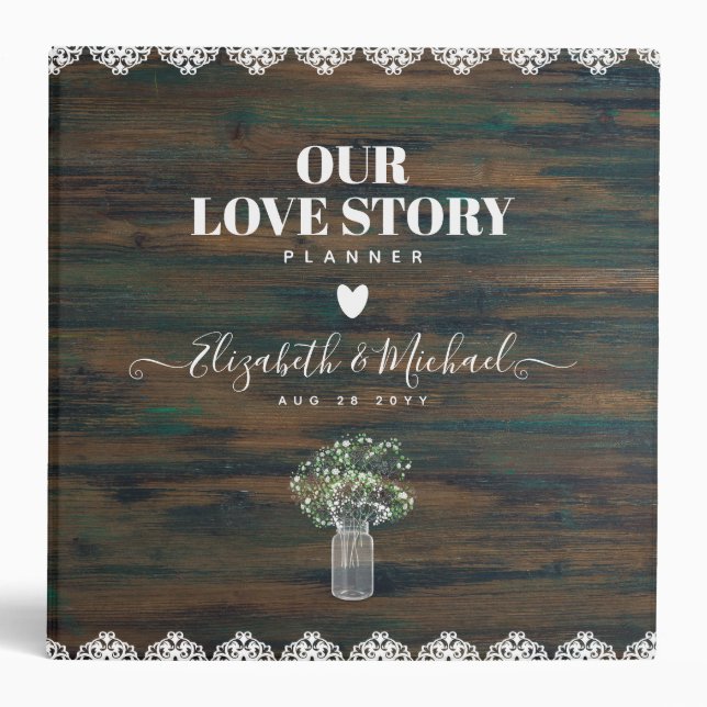 BEORGANIZED WEDDING PLANNER Gypsophila Rustic Lace 3 Ring Binder (Front)