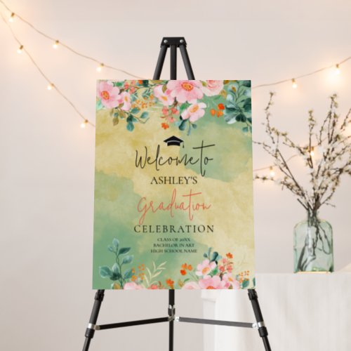 Beown pink watercolor floral botanical graduation foam board