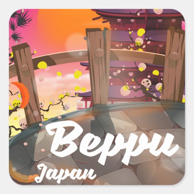 Beppu Japanese travel poster Square Sticker (Front)