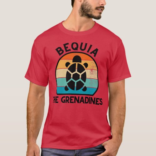 Bequia The Grenadines Retro Sunset with Turtle 26 T_Shirt