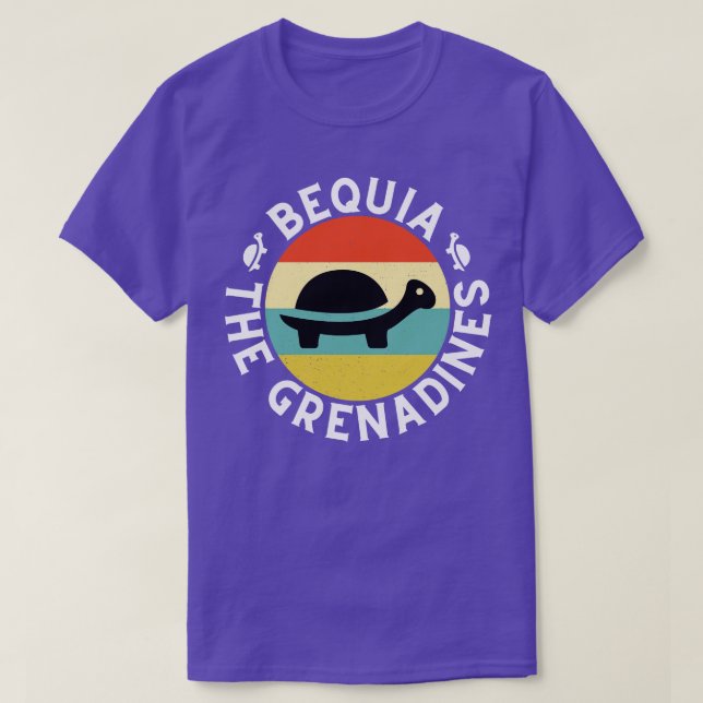 Bequia The Grenadines Retro Sunset with Turtle 9 T-Shirt (Design Front)