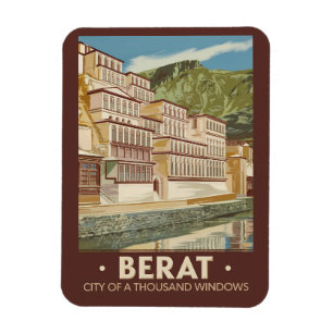 Berat Albania Illustration Travel Art Vintage Magnet