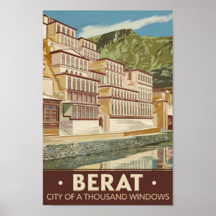Berat Albania Illustration Travel Art Vintage Poster