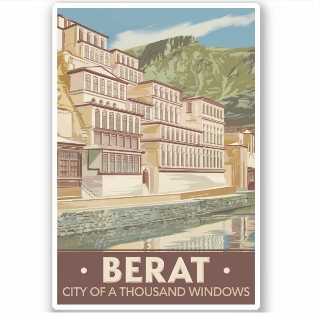 Berat Albania Illustration Travel Art Vintage Sticker (Front)