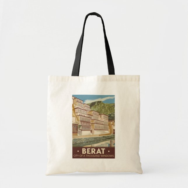 Berat Albania Illustration Travel Art Vintage Tote Bag (Front)